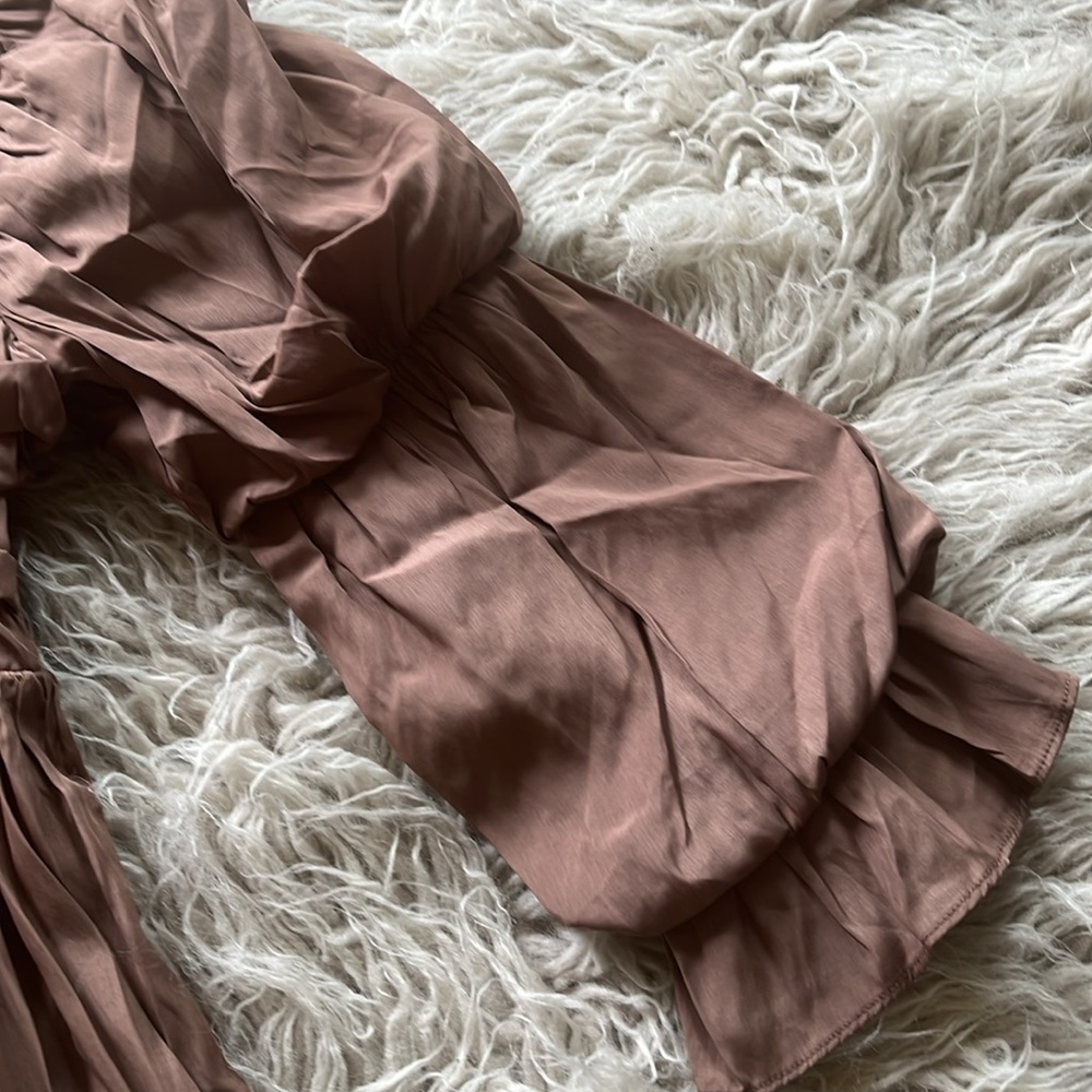 NWT Mustard Seed 'Latte' ruched pleated tiered 3/4 sleeve dress size S - Picture 5 of 7